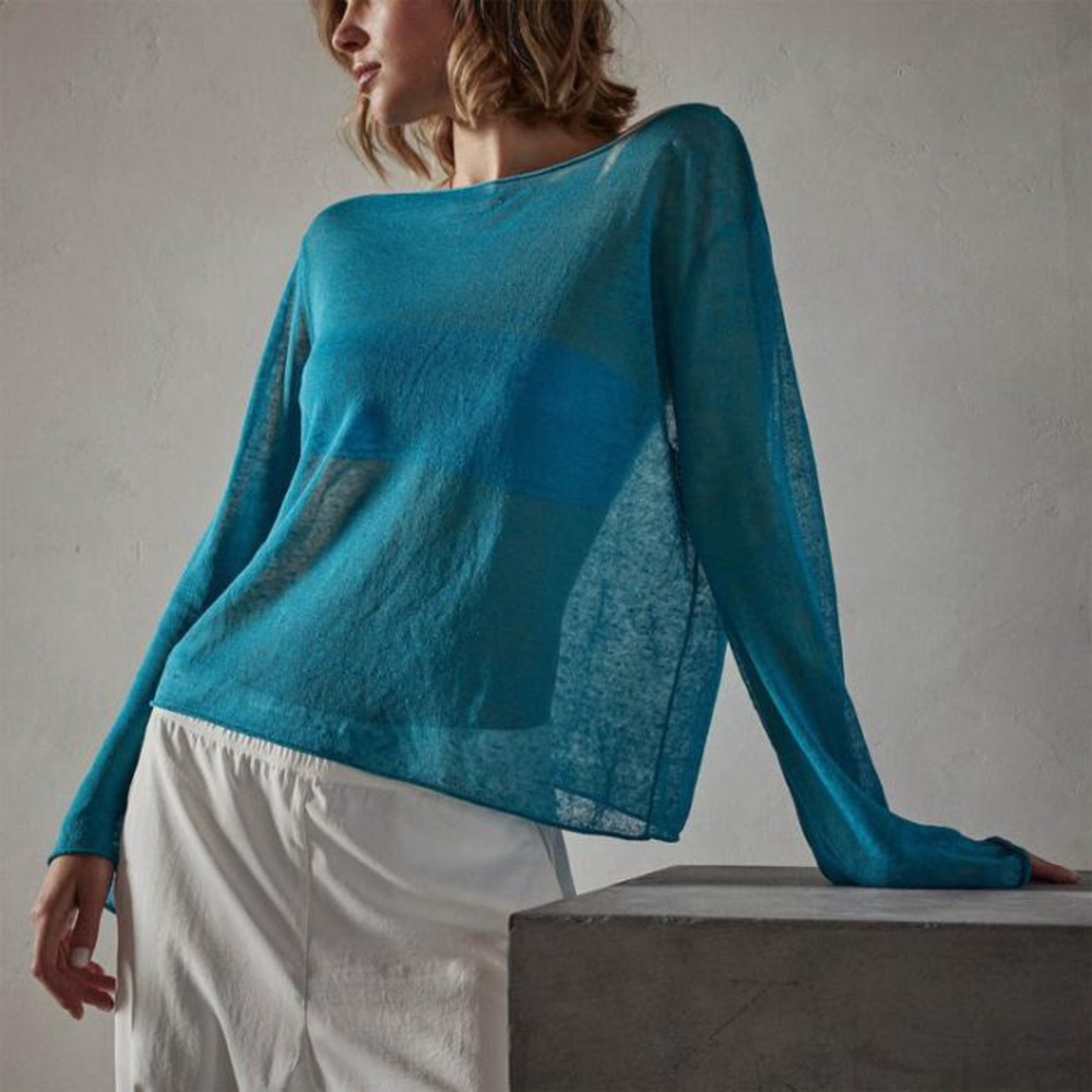 NWT JAMES PERSE Soleil LINEN Summer TOP / JADE Blue / Size 3 Large / R$225
